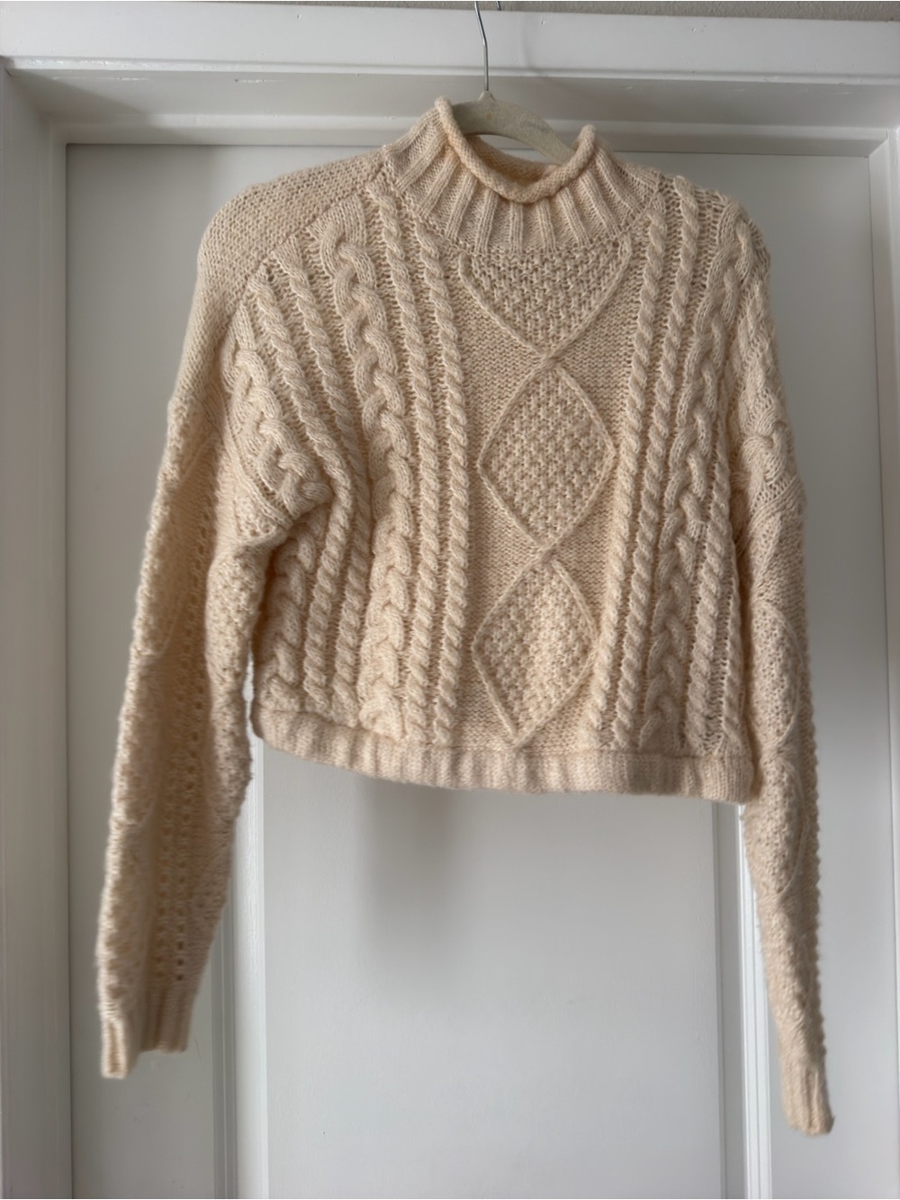 Cream Cable Knit Mock Neck Sweater